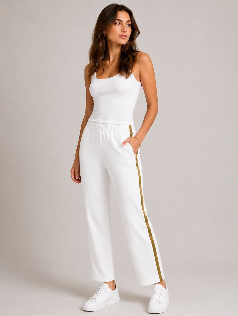 INCOTEX Slowear High Rise Pull-on Pants with Gold Side Stripes Women's 40 / US 4